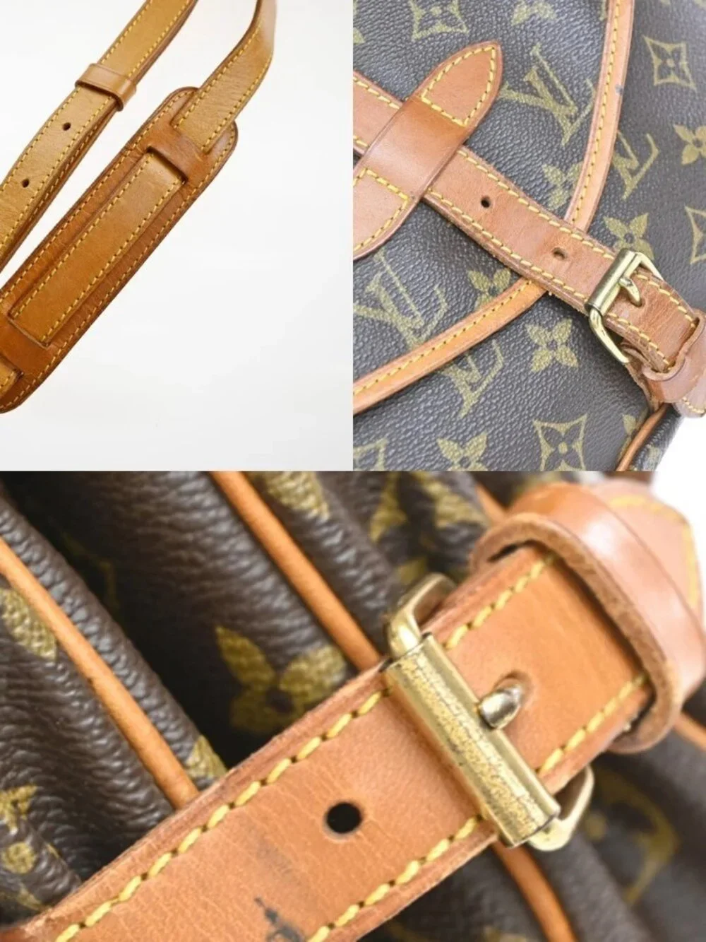 LOUIS VUITTON Logo Saumur 30 Shoulder Bag Monogram Leather Brown M42256 84EG375